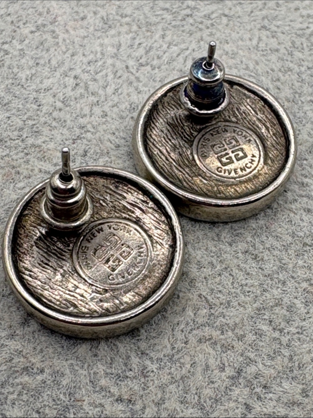 Givenchy Two-Tone Coin Logo Stud Crest Earrings - Gold & Silver 1” - Picture 2 of 6